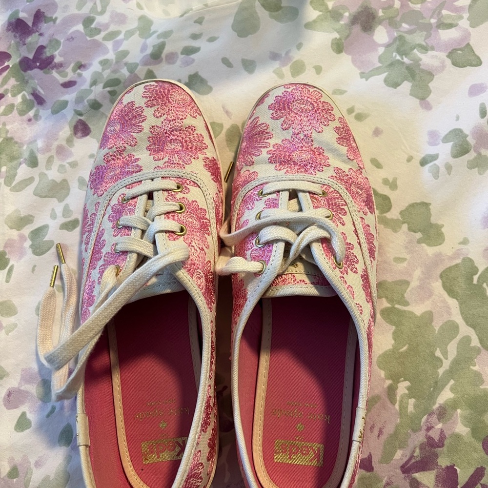 Kate Spade Pink Floral Cream Sneakers